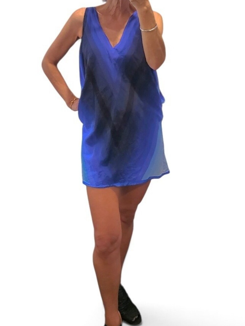 Bcbg Vintage 100% Silk Flowy V Neck Mini Dress